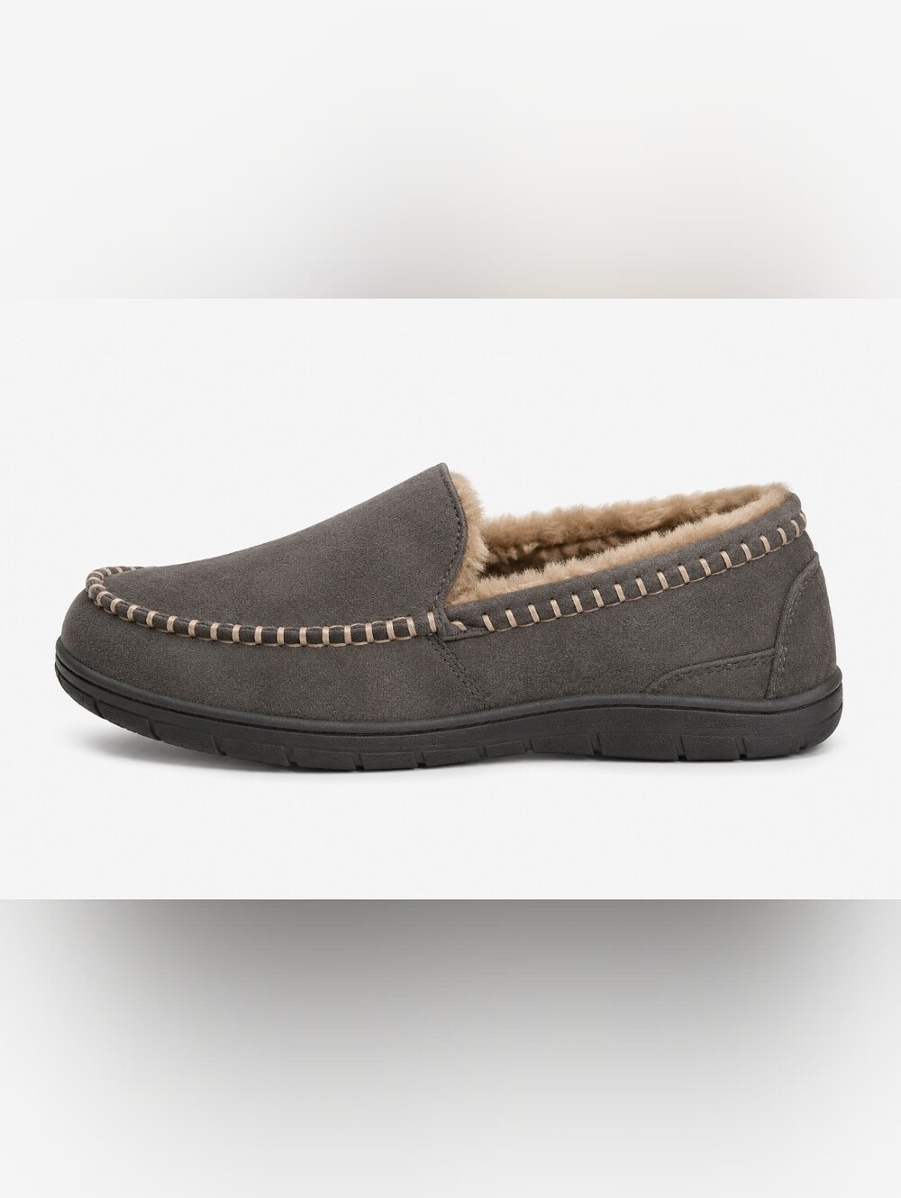 NIB Haggar Memory Foam Moccasin Slippers Gray Faux Suede XL 11-12 Cabincore Gift